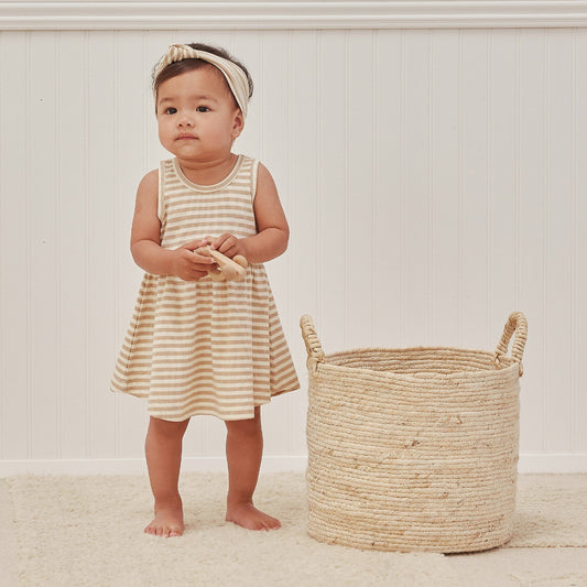 QUINCY MAE Ribbed Tank Dress Bloomer Latte Stripe ALWAYS SHOW