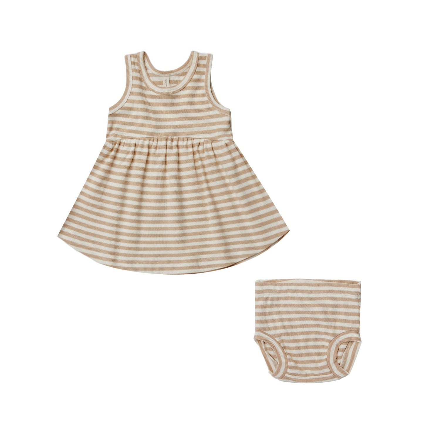 QUINCY MAE Ribbed Tank Dress Bloomer Latte Stripe ALWAYS SHOW