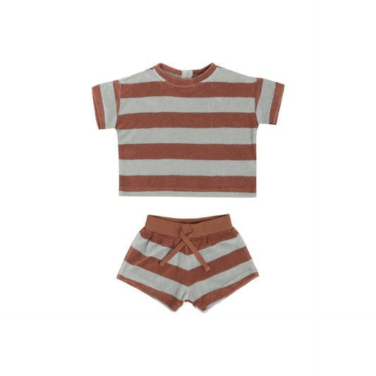 QUINCY MAE Terry Tee Shorts Set Sienna Sky Stripe ALWAYS SHOW