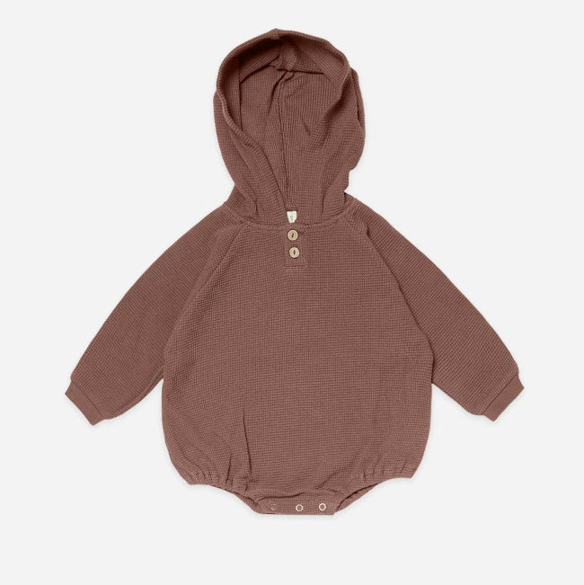 QUINCY MAE Waffle Hooded Bubble Romper pecan always show