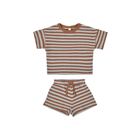 QUINCY MAE Waffle Short Set Sienna, Sky Stripe ALWAYS SHOW