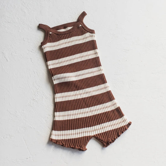 RAISED BY WATER Kealia Knit Romper Striped Chocolate ALWAYS SHOW